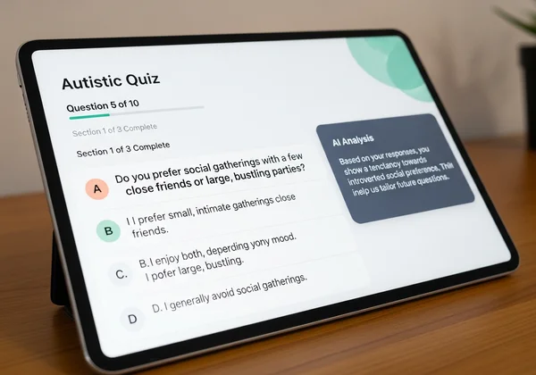 Screenshot of an online autistic quiz with AI analysis.