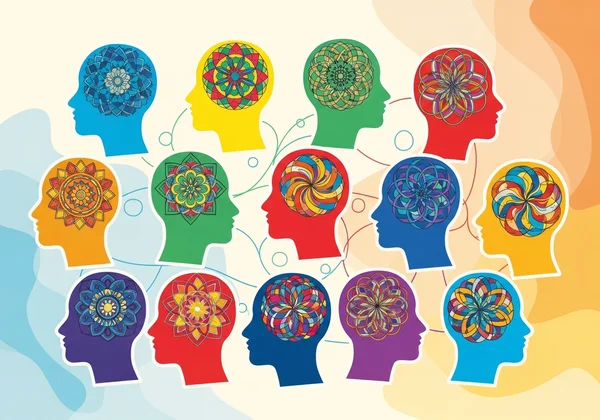 Diverse brains symbolizing neurodiversity and self-acceptance.