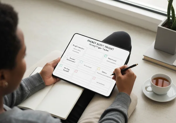 Person tracking energy levels and triggers in a journal